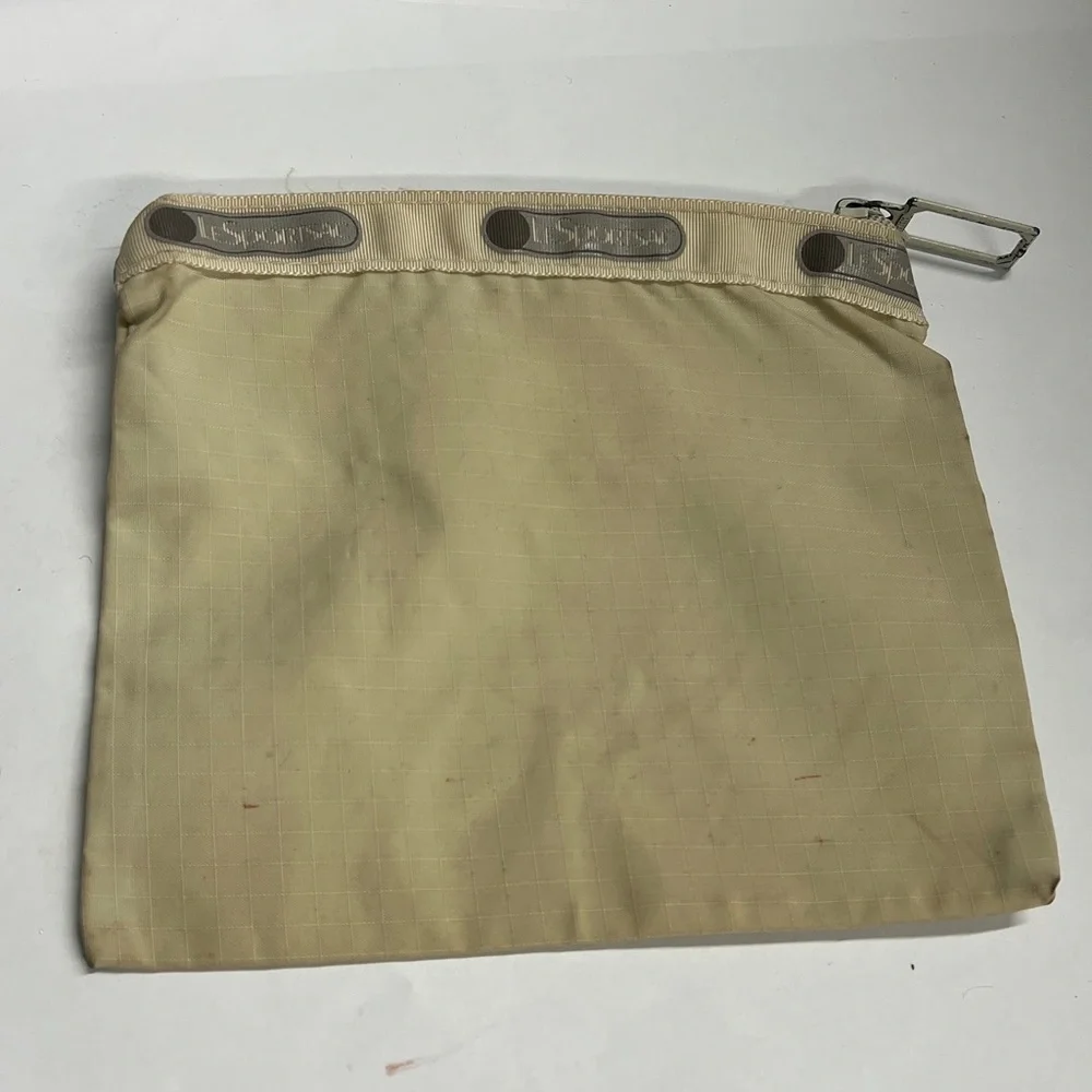 Vintage LeSportsac Bag Tan With White Logo Nylon Made In USA Zipper Pouch